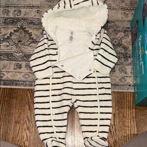 Nordstrom Black and White Striped Hooded Footie